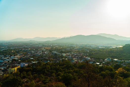 Khao Rang Phuket City View Point which shows the beauty of Phuket City, Thailand from the top of the hill. landscape from the View point showing the beauty of Phuket city, rows of hills and coastline photo