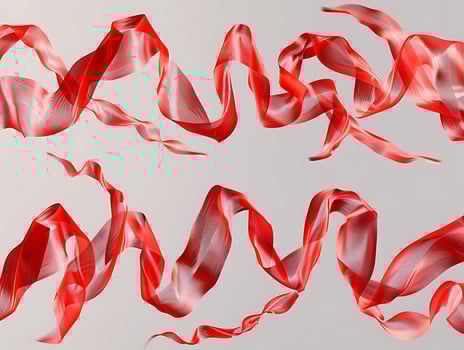 Set of red fluttering ribbons in high resolution photo