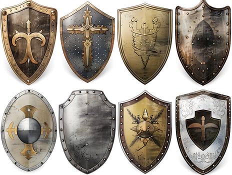 Set of shields for protection and security, cut out photo