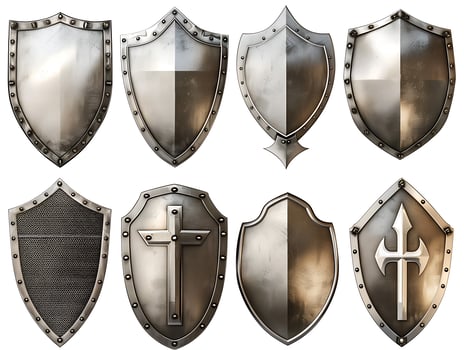 Set of shields for protection and security, cut out photo