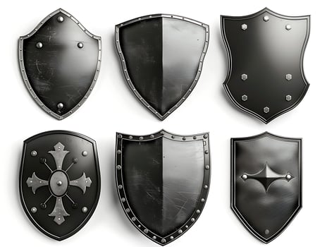Set of shields for protection and security, cut out photo