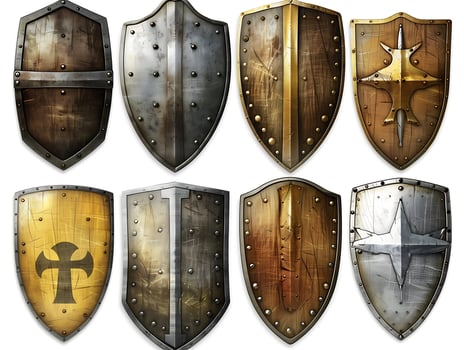Set of shields for protection and security, cut out photo