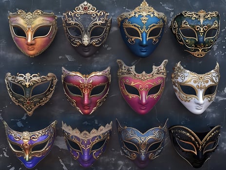 Set of Venetian opera carnival masquerade masks in high resolution photo