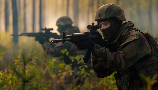 Squad of Fully Equipped Soldiers photo