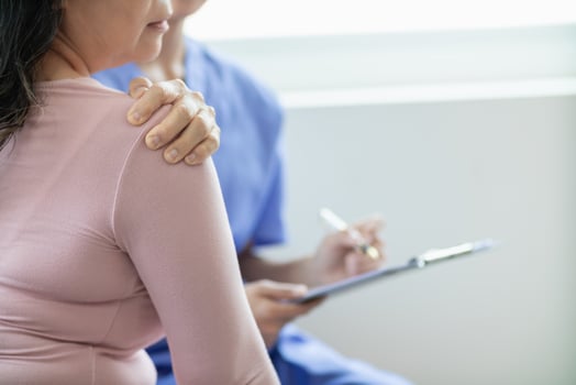 An elderly woman undergoes an annual health examination because she need health examination documents apply for health and life insurance. doctor is examining body of an elderly woman check her health photo