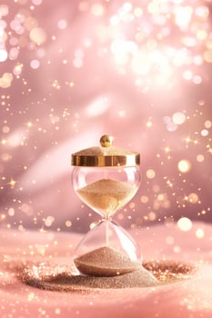 Hourglass on Glittering Pink Fabric photo