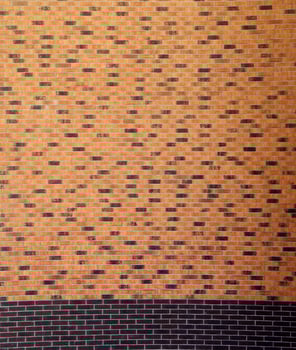 Dark brick wall pattern with chaotic masonry order. Background texture or resource for 3d texturing. Many bricks in big modern stone wall photo