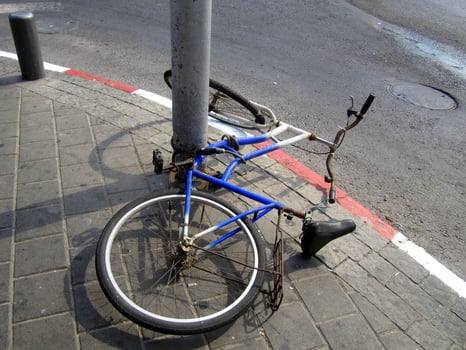 A bicycle is a two-wheeled vehicle without a motor. photo