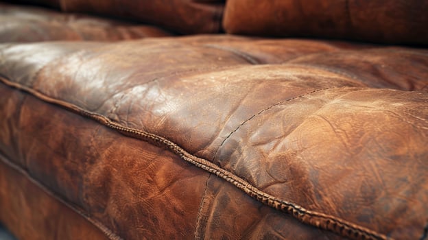 An extreme closeup of a leather sofas corner capturing the raw rough edges and rugged look of the material photo