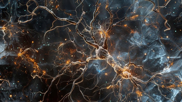 A crosssection of a neuron revealing a disrupted network of axons due to degenerative processes photo