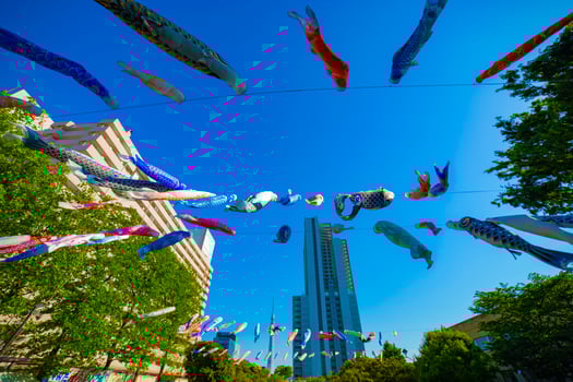 Carp streamer at the park in Tokyo daytime sunny photo