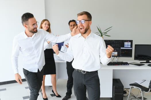 Business people stand on the background of the office corridor photo
