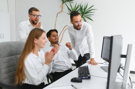 Business people communication and mentor coaching onboarding staff on stock market crypto investment photo