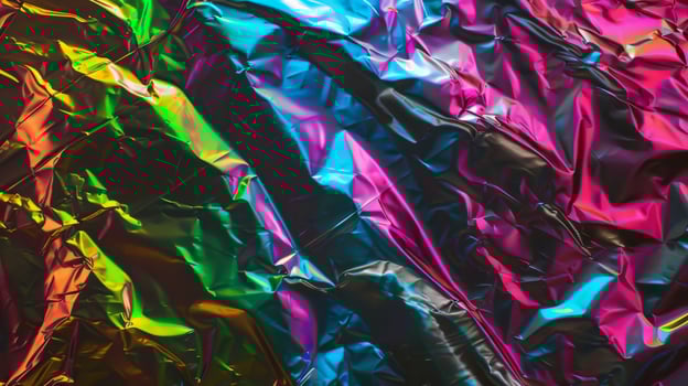Vibrant Crumpled Iridescent Foil Texture with Multicolor Reflections photo