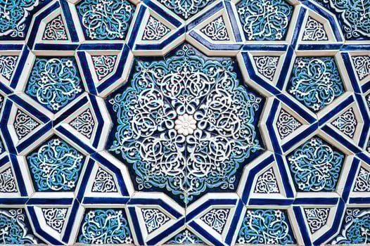ceramic tile Uzbek mosaic with oriental Arabic Islamic pattern decorated with ornament photo