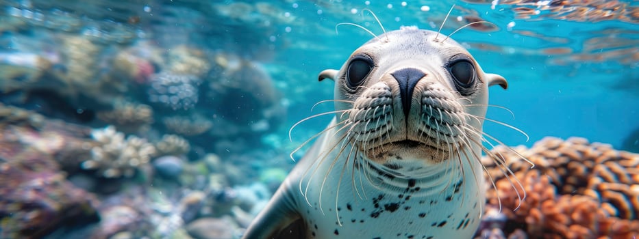 closeup of a cute seal smile face under the sea photo