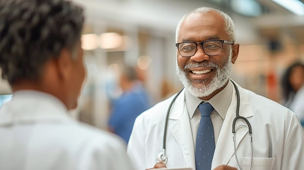 A male doctor in a white lab coat in a modern clinic photo