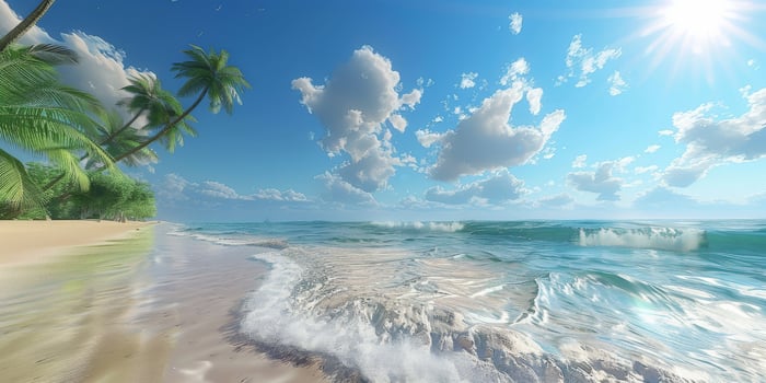 Palm Trees Swaying on a Sunny Tropical Beach photo