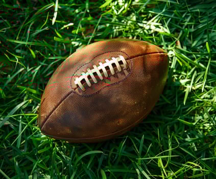 Leather American Football on Green Grass photo