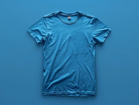 Blue Crew Neck T-Shirt Laying Flat on Blue Background photo