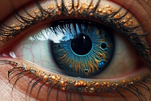 Blue orange human eye close up background. Amazing and fantastic concept. photo