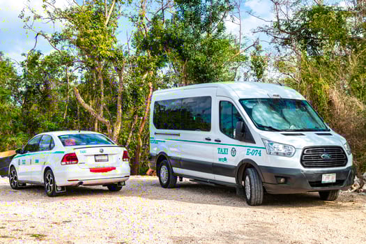 Playa del Carmen Quintana Roo Mexico 2021 White turquoise taxi cab car cars Playa del Carmen Mexico. photo