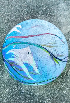 Playa del Carmen Quintana Roo Mexico 2022 Decorative stone rock cement balls on sidewalks Playa del Carmen. photo