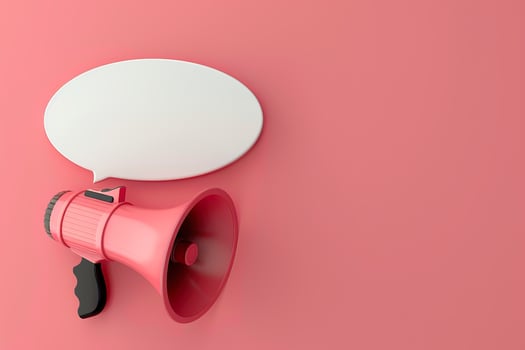 3d render of megaphone with speech bubble and copy space for mock up and web banner photo