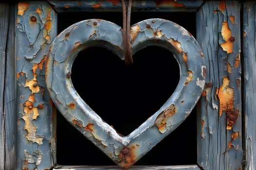 Rustic Weathered Metal Heart Shape with Flaking Paint - Perfect for Vintage Designs, Posters, or Cards photo