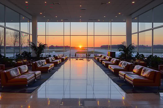 Sunset Airport Lounge Interior Relaxing Seating Area for Travelers Modern Design for Calm Departure Vibes photo