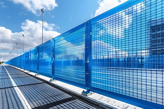 Modern Blue Mesh Fence Along Urban Sports Facility - Architectural Design Inspiration photo
