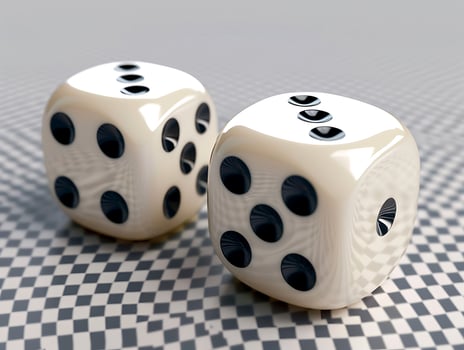 Two dice with black dots in high resolution photo