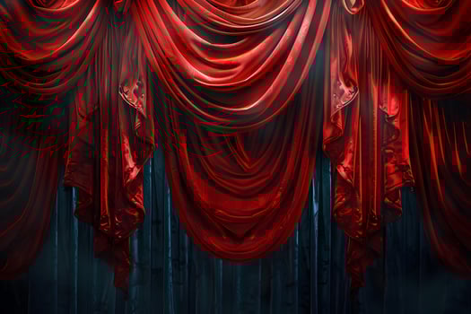 A close up of a red curtain with a clock on it photo