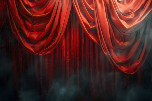 Red curtain releasing smoke, theatrical atmosphere photo
