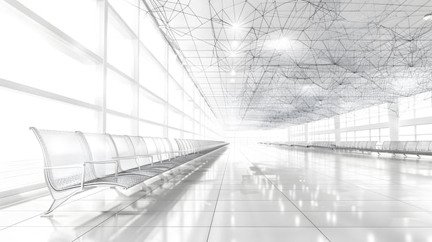 Empty airport terminal with rows of seating photo