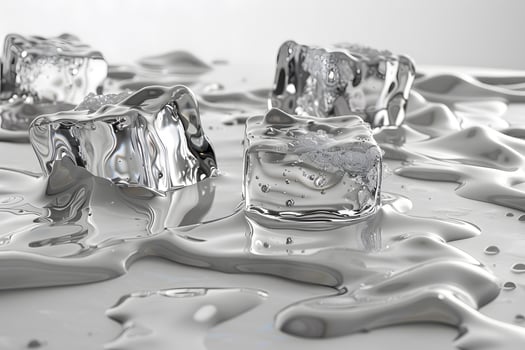 Three ice cubes on a table with water photo