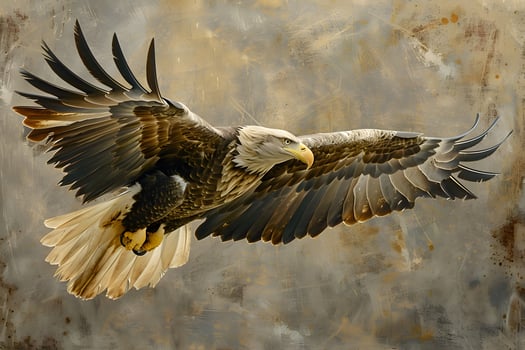Bald eagle flying high with extended wings photo