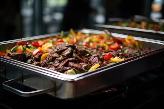 Catering buffet food indoor in restaurant with grilled meat. photo