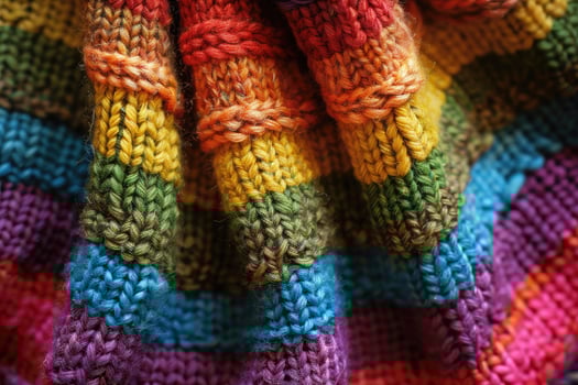 Multicolored knitted fabric showcasing a variety of vibrant yarns and intricate textures photo