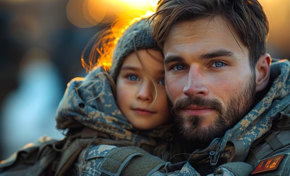 American soldier and his son in military uniform photo
