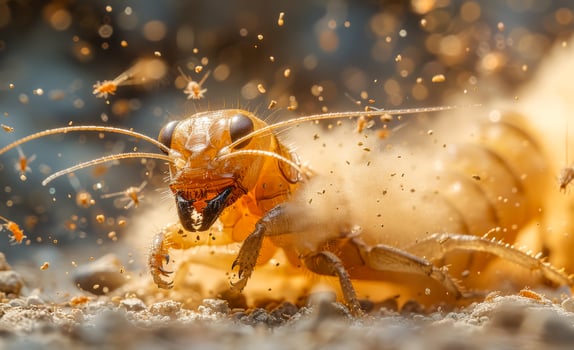 Termite is running in the sand with dust flying around it photo