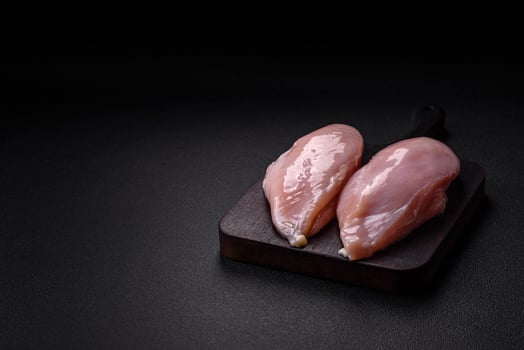 Fresh chicken fillet on a dark concrete table with spices and herbs photo