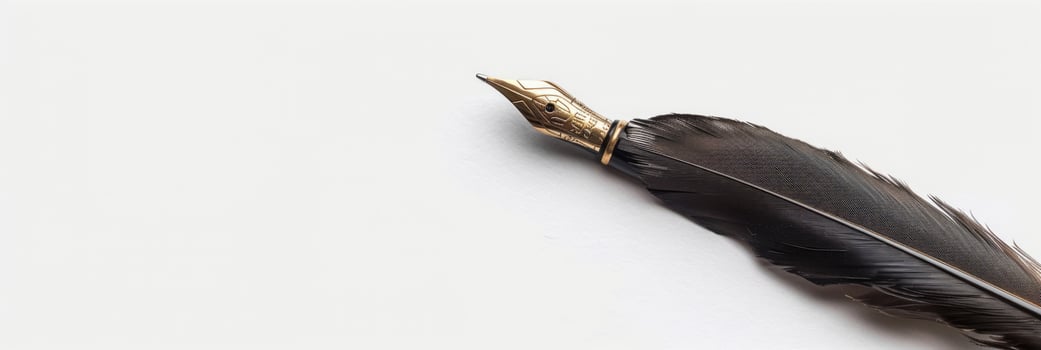 Tip of black quill pen isolated on white background photo