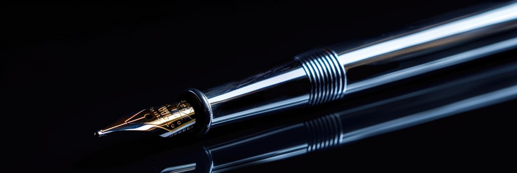Tip of luxury fountain pen isolated on black background photo