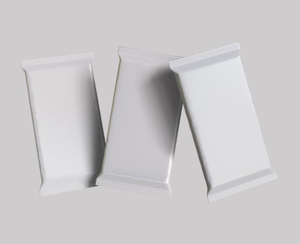 Protein bar packaging white color and foil texture realistic shadow for mockup collection on gray background rendering 3D illustration photo