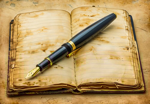 Vintage Journal with Elegant Fountain Pen photo