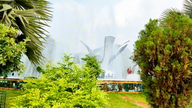 Splashing fountain in public park in City photo