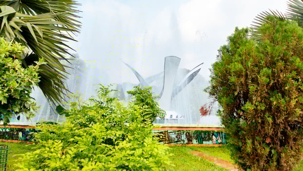 Splashing fountain in public park in City photo
