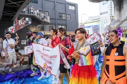 Bangkok, Thailand - JUN 1, 2024 Bangkok Pride Festival 2024, The short action and atmosphere of people joins celebrations in the event in Siam Square Bangkok, Thailand. photo