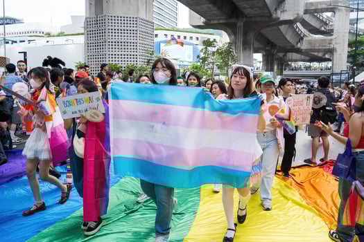 Bangkok, Thailand - JUN 1, 2024 Bangkok Pride Festival 2024, The short action and atmosphere of people joins celebrations in the event in Siam Square Bangkok, Thailand. photo
